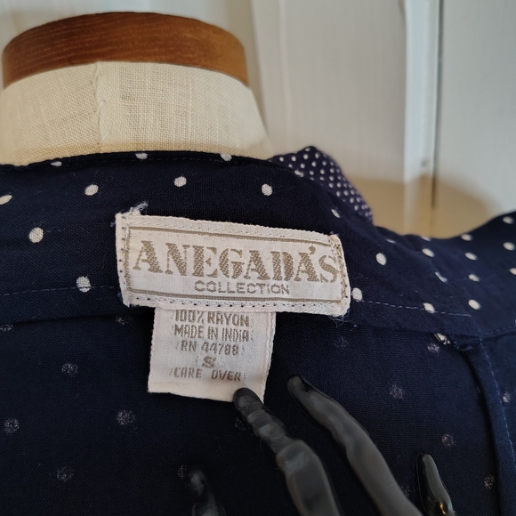 Vintage 80s Anegada's Skirt & Top Set Navy White Polka Dot Womens Size XS/S - Picture 9 of 16